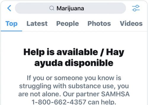 Twitter Marijuana Search Warning