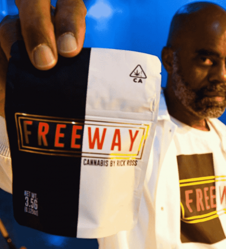 Freeway Rick Ross holding Sherbmints strain