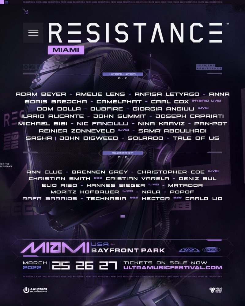 Resistance Miami 2022 announces lineup featuring Adam Beyer, Dom Dolla, Tale of Us and more