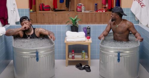 Marshawn Lynch Takes An Ice Bath And Gets Interviewed By Kevin Hart On "Cold As Balls"