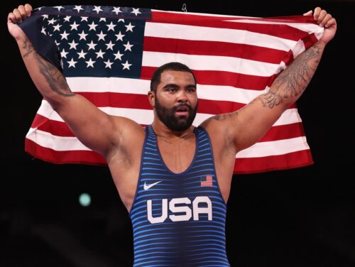 Gable Steveson after claiming gold at the 2020 Tokyo Olympics. Photo Credit: Ezra Shaw/Getty Images