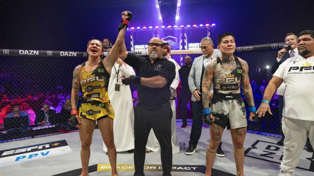 PFL Super Fights featherweight champion Cris Cyborg defeated Larissa Pacheco via Unanimous Decision at PFL: Battle of the Giants.