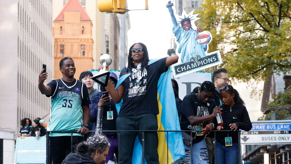 2024 WNBA Finals MVP Jonquel Jones of the New York Liberty., after New York beat the Minnesota Lynx.