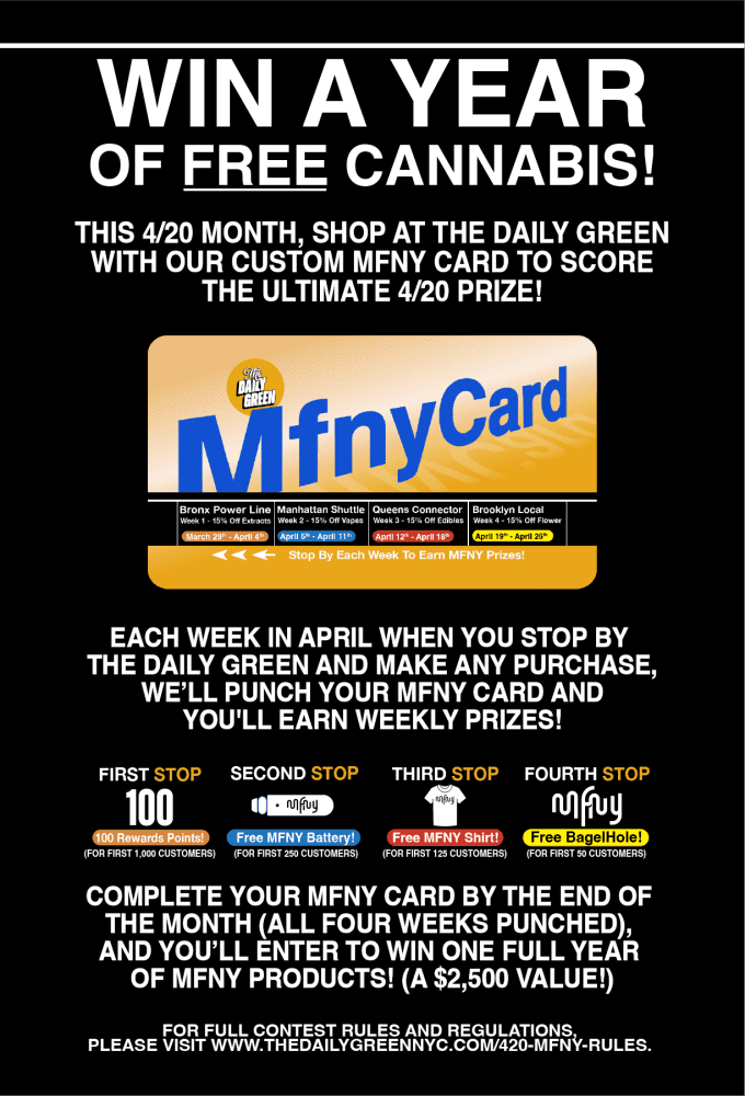 Win a Year of Free Weed From MFNY at The Daily Green Dispensary in New York City